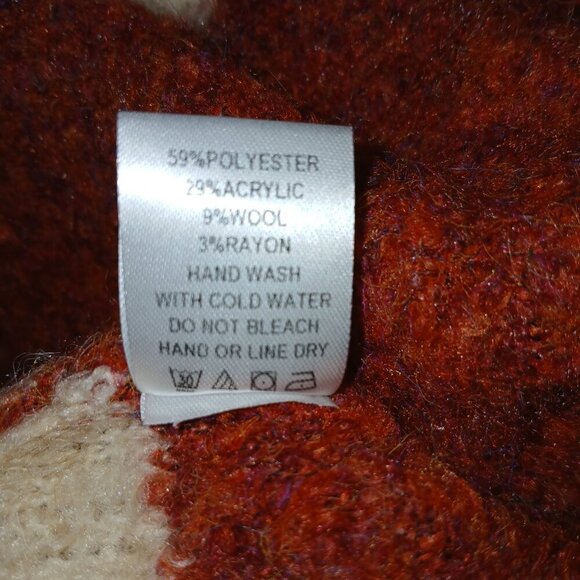 1.4.3 STORY BY LINE UP OVERSIZED  SWEATER RUST WITH CREAM WAVY STRIPES WOMENS LG - Picture 6 of 7